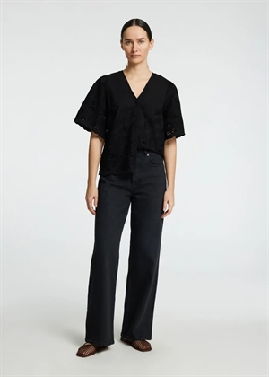 Dahlia ss broderi skjorte Sort Selected Femme 
